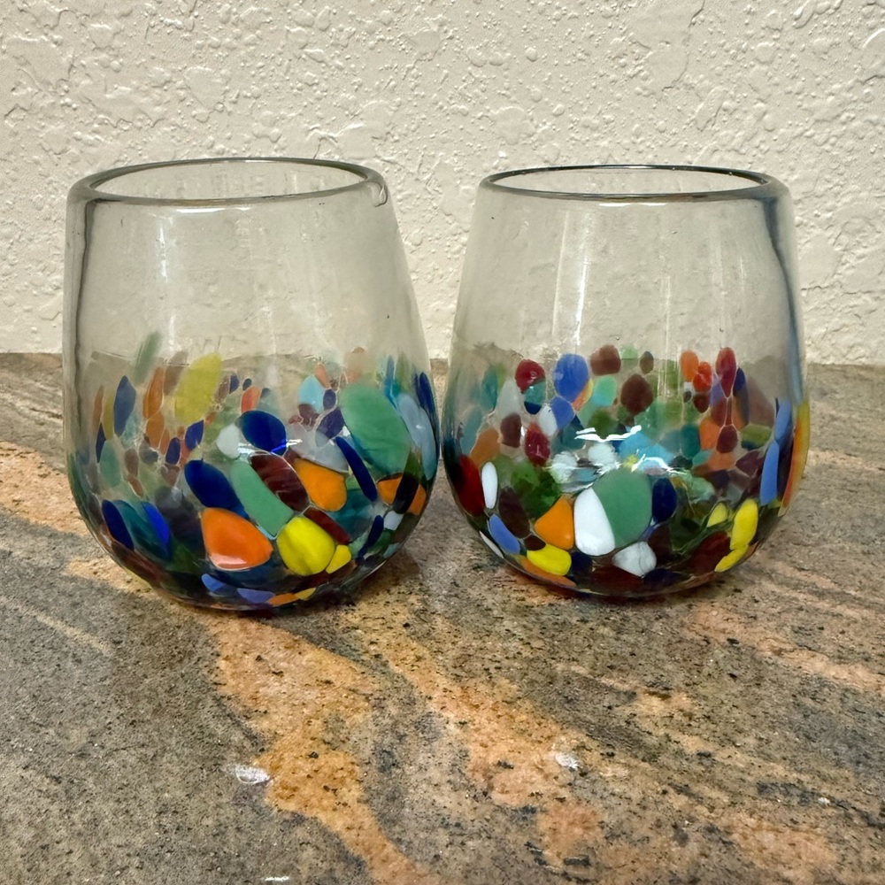 Hand-blown stemless wine glass set of 2